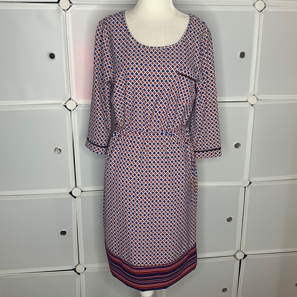 Merona Red & Blue Belted Shift Dress Size Small
